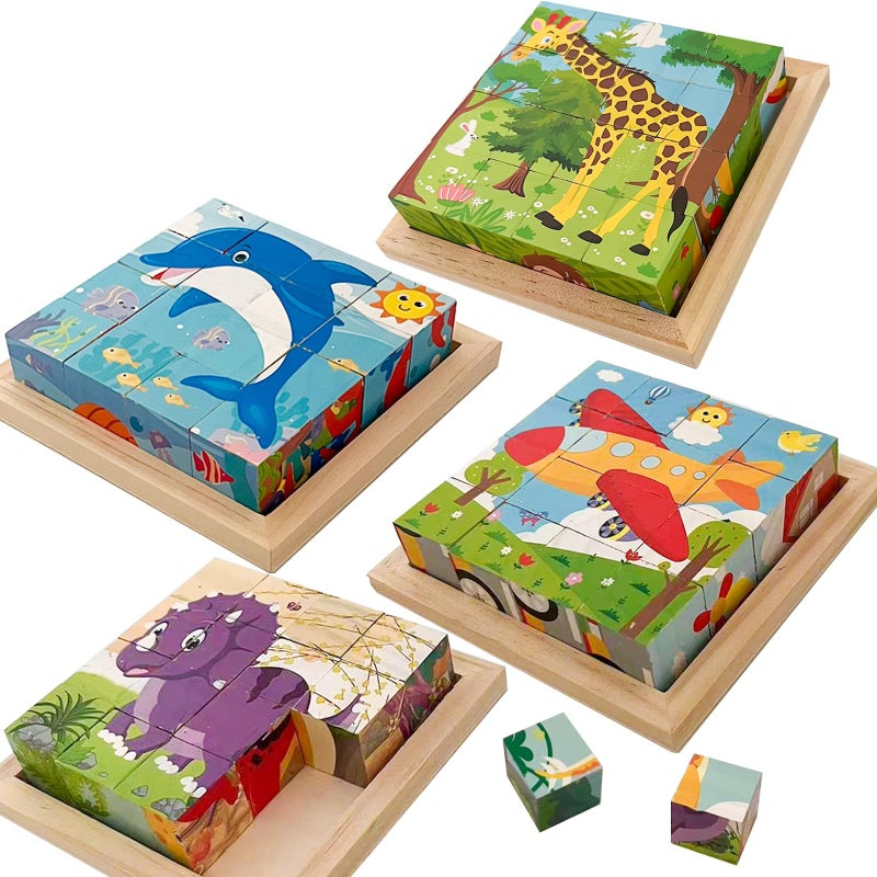 Aykzaqe Cube Puzzle with Storage Tray,Toddler Kids Puzzles Ages 3 4 5 6,Educational Learning Montessori Toys for 3 4 5 Year Old,Puzzles for Kids 3-5 4-6 Years Old,4 Packs(6 Puzzles of one Pack) - Image 1